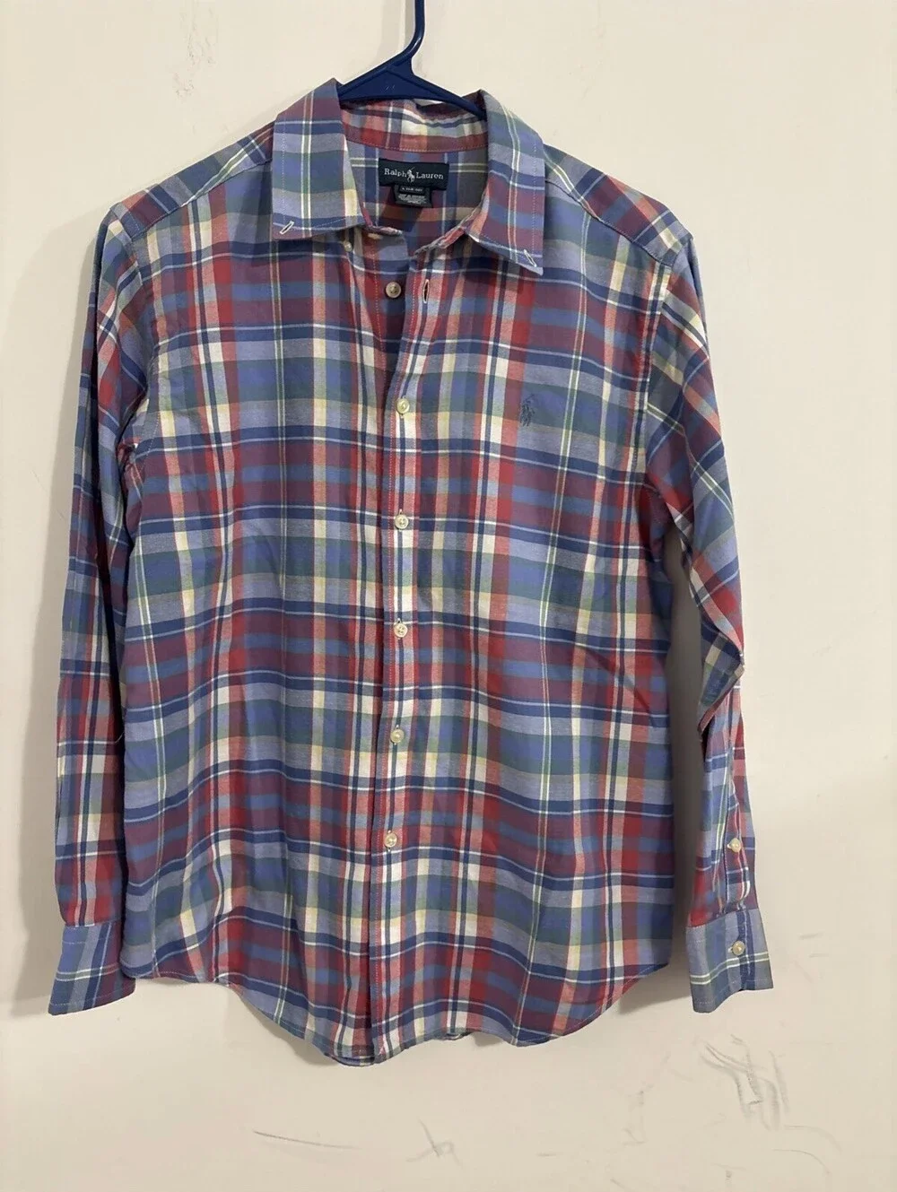 Ralph Lauren Boys Large 14 - 16 Plaid Button Up Youth Polo Logo LS Shirt